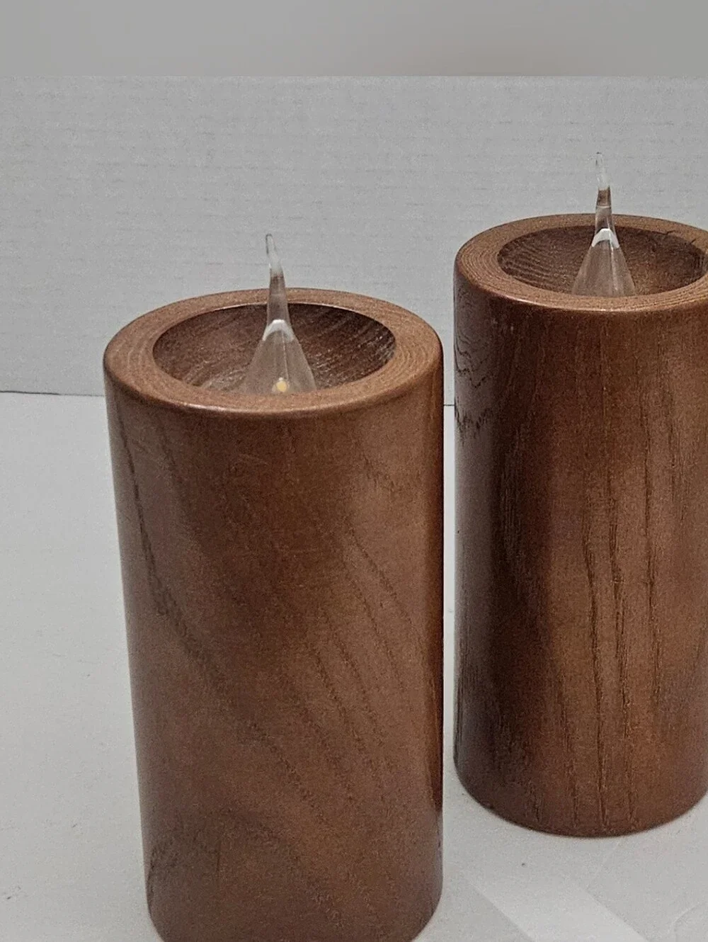 Mid Century Modern Solid Wood Faux Candles - 6 Inch Flameless Decor